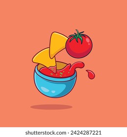 Nachos corn chips with red salsa sauce icon Vector Image