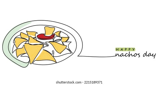 Nachos day celebration line art design. Food vintage style vector suitable for poster and postcards. Yellow and red. Foodie and food lovers concept. Traditional snacks. November. World food days