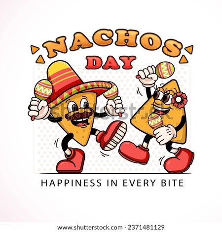 Nachos Day, a pair of nachos dancing while holding macaras. Suitable for logos, mascots, t-shirts, stickers and posters