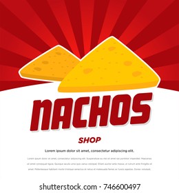Nachos ethnic cuisine logo and food label or sticker. Concept of mexican food, traditional product design for shops, markets.Vector illustration template