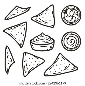 Nachos with guacamole for design. Nacho latin fast food. Traditional mexican food with chips and salsa souce for poster or banner.