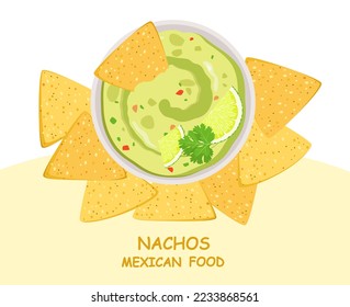 Nachos with guacamole. Mexican food.
