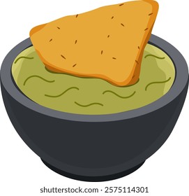 Nachos with Guacamole Sauce Illustration Isolated on White Background	