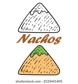 nachos desenhado à mão gravador estilo ícone de arte vetorial