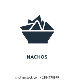 Nachos icon. Black filled vector illustration. Nachos symbol on white background. Can be used in web and mobile.