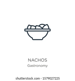 Nachos icon. Thin linear nachos outline icon isolated on white background from gastronomy collection. Line vector sign, symbol for web and mobile