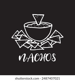 Nachos illustration on isolated black color background