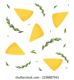 Nachos. Mexican chips with herbs. vector illustration.