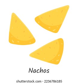 Nachos. Patatas fritas mexicanas, comida sabrosa y rápida en las calles. Ilustración vectorial.