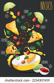 Nachos. Mexican nacho corn tortilla chips. Vector Illustration