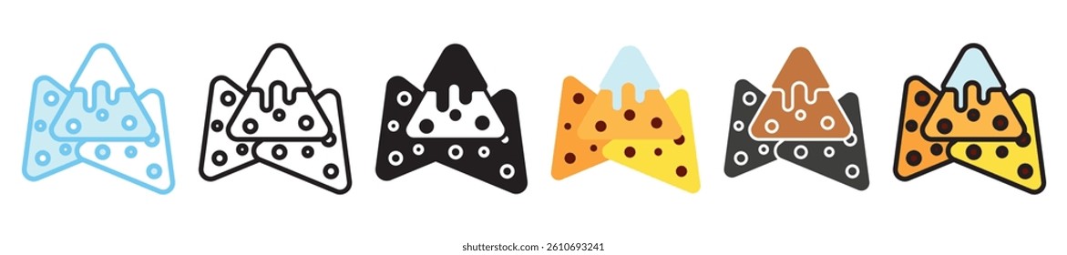 Nachos multi style, mini illustration icon set. outline, flat, glyph, line color, UI, UX, app and web, digital or print. vector EPS 10 related to street food, food festival.
