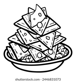 Nachos outline symbol, perfect for Mexican food or snack graphics.