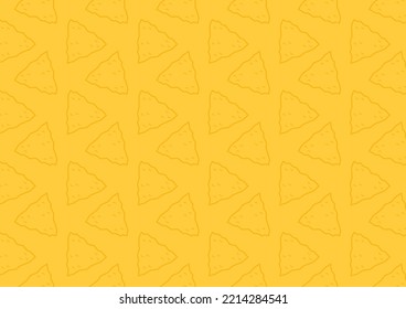 Nachos Pattern Background. Mexican Food Nachos Pattern. Nice Spanish Fastfood Texture For Textile, Wallpaper, Background, Cover, Banner, Bar And Cafe Menu Design