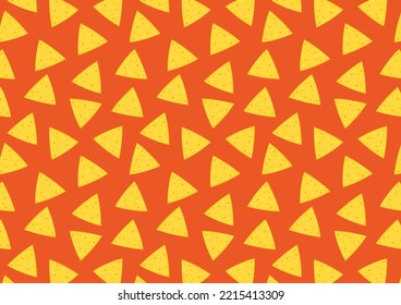 Nachos Pattern Background. Mexican Food Nachos Pattern. Nice Spanish Fastfood Texture For Textile, Wallpaper, Background, Cover, Banner, Bar And Cafe Menu Design