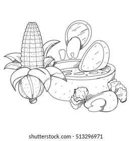 Nachos and salsa logo. Mexican traditional dish. Illustrations coloring.