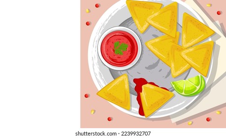 Nachos with salsa sauce and chili pepper. Traditional Mexican cuisine. Nachos. Latin American cuisine, menu concept. Banner, website, advertisement.