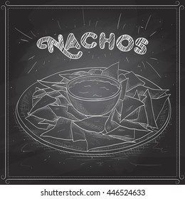 Nachos scetch on a black board