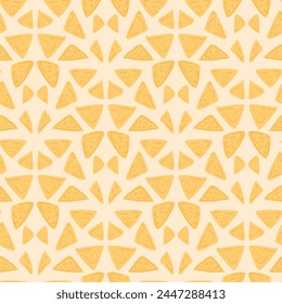 Nachos seamless pattern. Mexican cuisine repeat background. Tortilla chips endless cover. Vector flat hand drawn illustration.