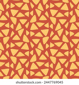 Patrón de nachos sin fisuras. La cocina mexicana repite fondo. Cubierta interminable de virutas de tortilla. Vector plano dibujado a mano ilustración.
