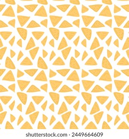 Nachos seamless pattern. Mexican cuisine repeat background. Tortilla chips endless cover. Vector flat hand drawn illustration.