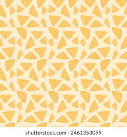 Nachos seamless pattern. Mexican cuisine repeat background. Tortilla chips endless cover. Vector flat hand drawn illustration.