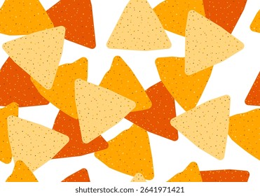Nachos, tortilla fried corn chips seamless pattern, background. Mexican food