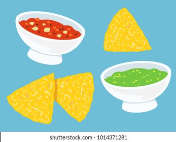 nachos and two sauces on a blue background. vector illustration. bright cartoon.