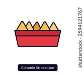 Nachos Vector for Mexican Snack Lovers. Loaded tortilla chips illustration, cheesy nacho plate, spicy party food concept. Glyph icon