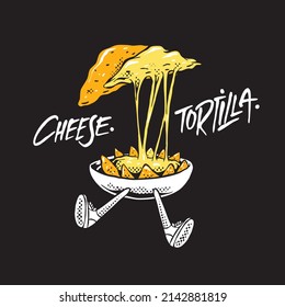 Naco Tortilla Chips and Guacamole, Cheese and Tomato Dip Sauce in graffiti style illustration