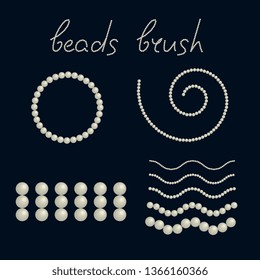 Nacre beads embellishment vector artsy brush. Pearl yarn for fashion illustration, scrapbook elements, wedding invitations, textile fabric print, digital design accessories, retro rhinestone border.