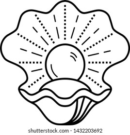 Nacreous shell and pearl icon in outline style