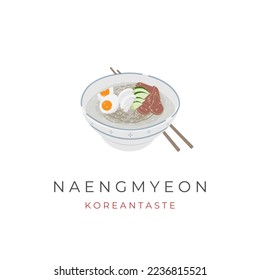 Naengmyeon Cold Korean Noodles Illustration Logo Ready to Eat