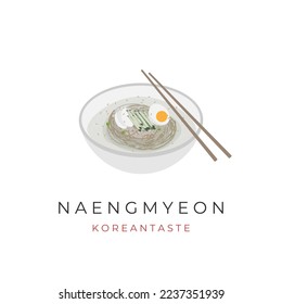 Naengmyeon Korean Cold Noodles Vector Illustration Logo