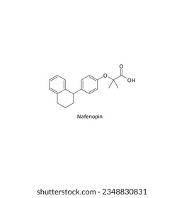Nafenopin flat skeletal molecular structure Fibrate drug used in hyperlipidemia treatment. Vector illustration.