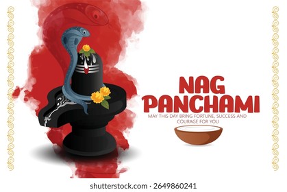 Nag Panchami festival with sacred serpents, Shivling adorned with flowers, and traditional elements reflecting devotion, auspiciousness, and cultural significance, honoring snake deities in Hindu tr