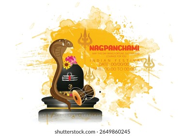 Nag Panchami festival with sacred serpents, Shivling adorned with flowers, and traditional elements reflecting devotion, auspiciousness, and cultural significance, honoring snake deities in Hindu tr