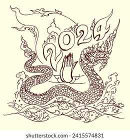 Naga 2024 vector for illustration, card, decoration