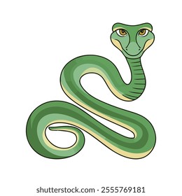 Naga Flat Vector Illustration, Serpent Design, Stylized, Cartoon, Modern Aesthetic, Green Body, Golden Eyes