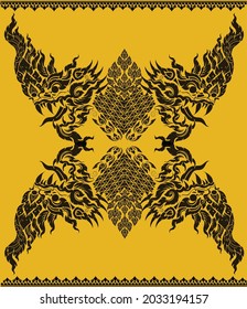 naga thai snake on yellow 
