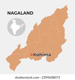 Mapa de localización de Nagaland que muestra el distrito y su capital 