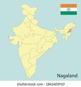 nagaland, map of India with state borders