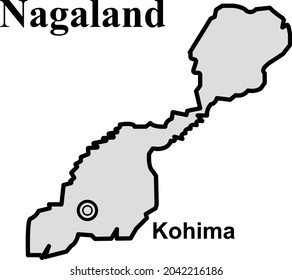mapa nacional de nagaland, capital de la frontera estatal india, kohima