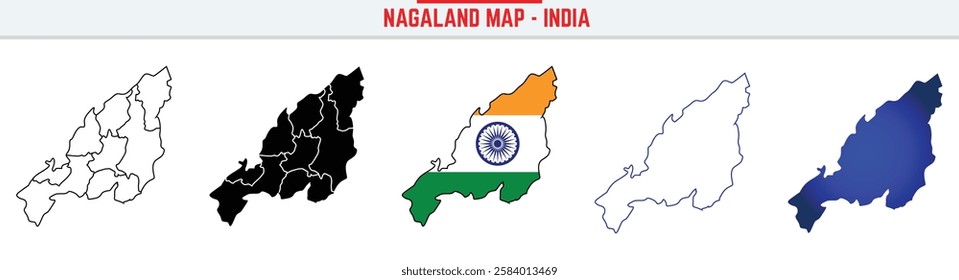 Nagaland, State, NL Outline Icon – India Map Silhouette Vector. India map editable stroke outline icon