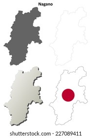 Nagano blank outline map set