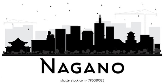 Nagano Japan City Skyline Black and White Silhouette. Vector Illustration. Simple Flat Concept for Tourism Presentation, Placard. Business Travel Concept. Nagano Cityscape with Landmarks.