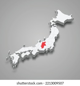 Nagano prefecture location within Japan 3d isometric map