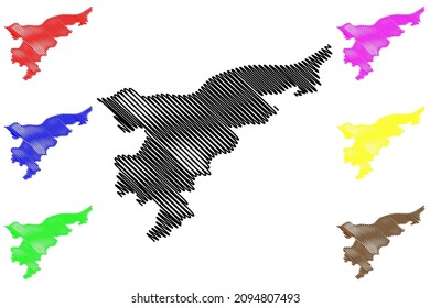 Nagaon District (Assam State, Republic Of India) Map Vector Illustration, Scribble Sketch Nagaon Map