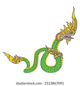 Naga,phaya nak big ancient snake flat thai art illustration
