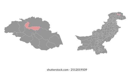 Mapa del distrito de Nagar, división administrativa de Pakistán. Ilustración vectorial.