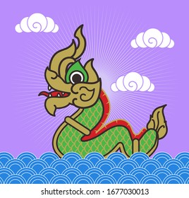 Nagaraja the bigest snake, animal in Thai literature for character design element,printed tee Vector illustration.
